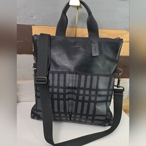 Coach Black Plaid Leather & Canvas Tote